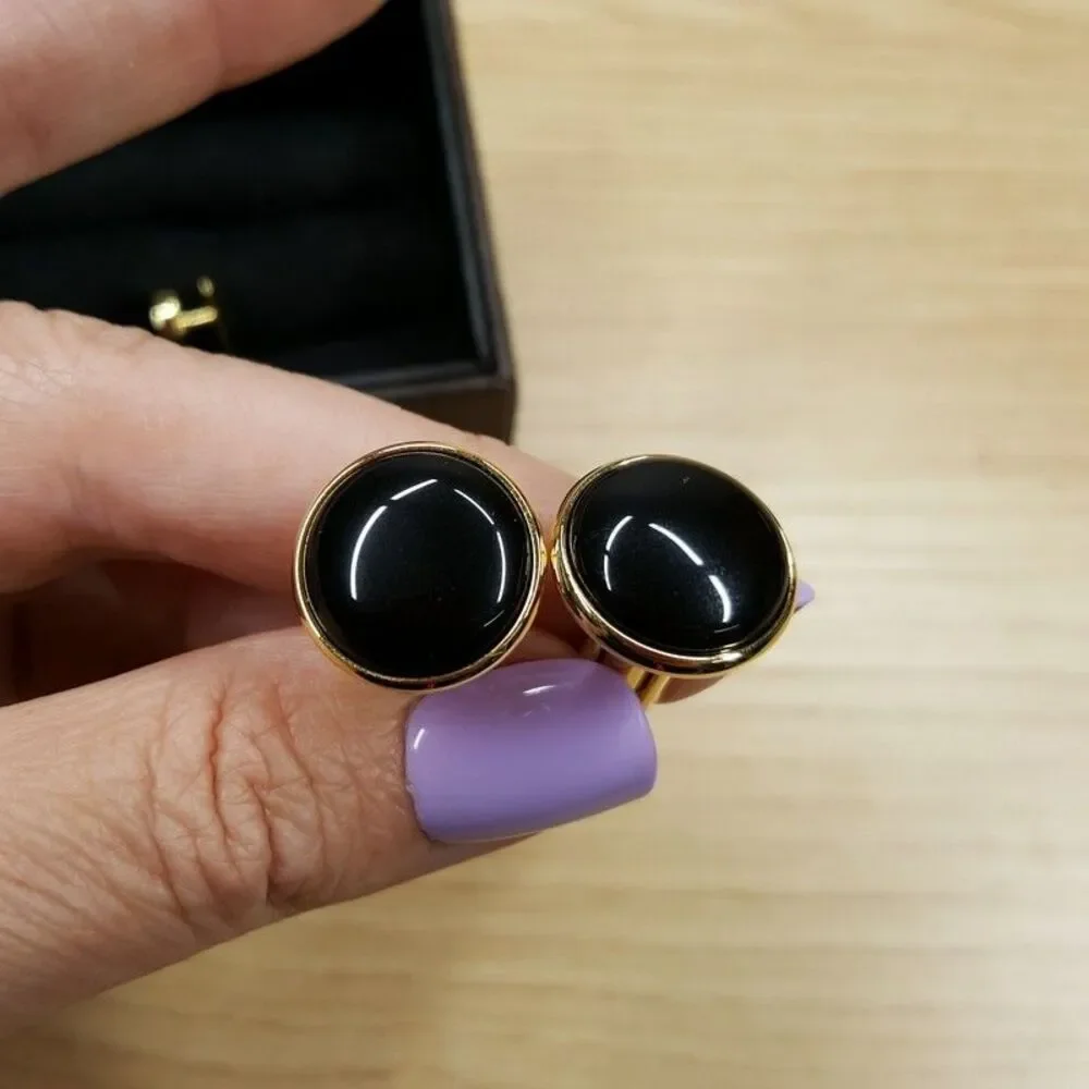 OX & BULL TRADING COMPANY Gold Onyx Cufflinks + Shirt Studs Set